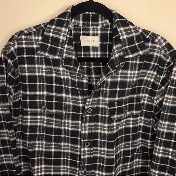 LARGE JACHS MENS THICK FLANNEL BUTTON FRONT SHACKET BLACK WHITE COTTON - Picture 7 of 16